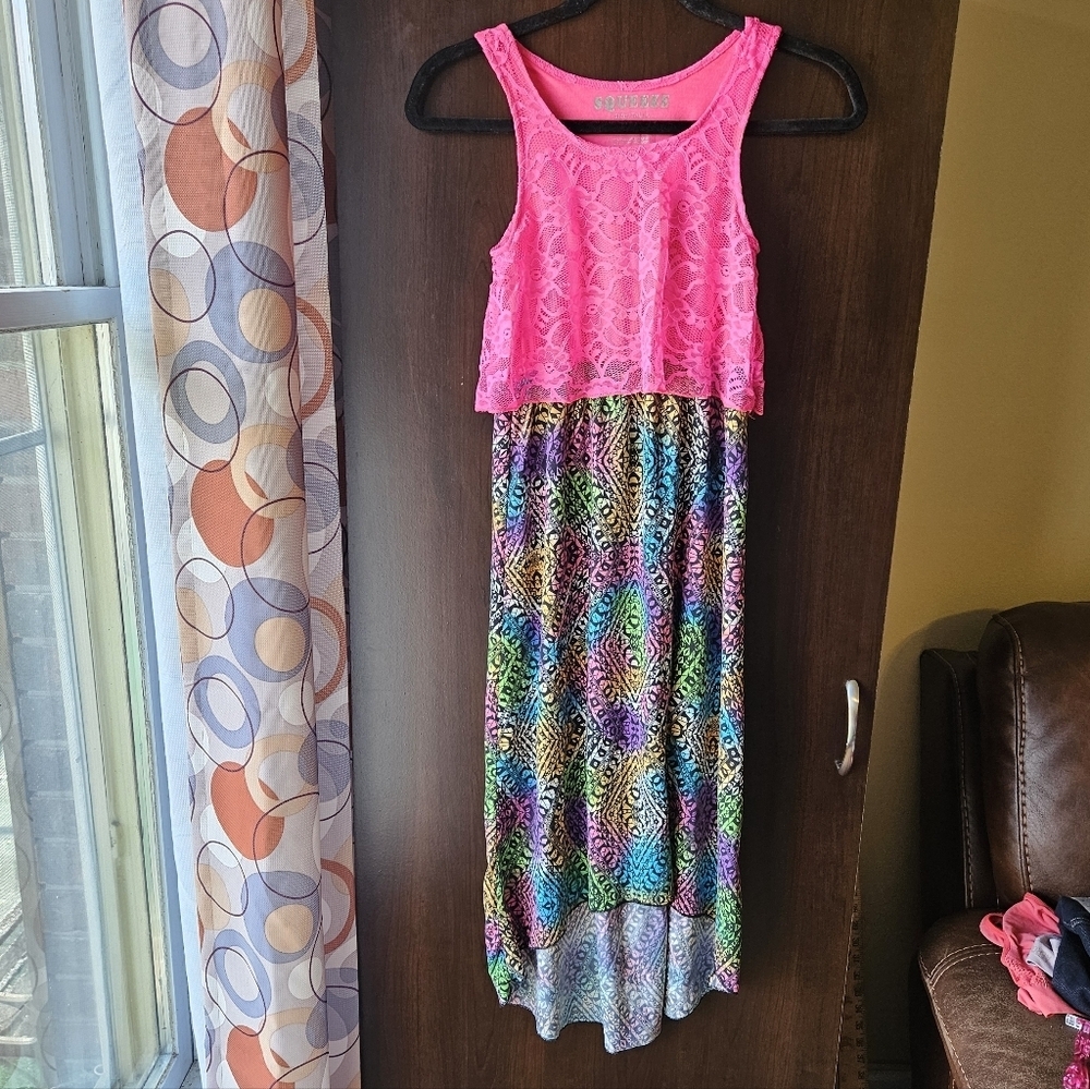 Squeeze Hot Pink And Colorful Lace Top Dress